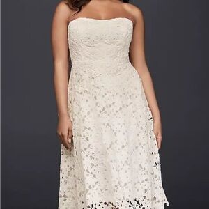 Galina | Strapless Floral Cutout Lace Tea Length Wedding / Formal Dress | Sz 10